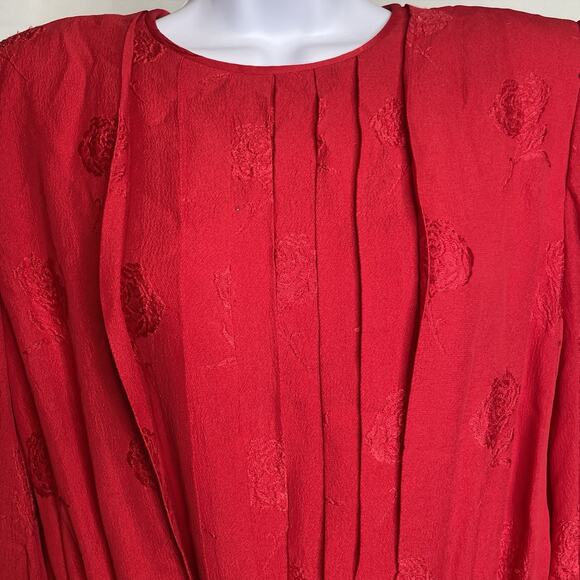 Vintage Tonico Paris Women's Red Floral Textured Midi Dress Est. Size M 80’s - Picture 6 of 13